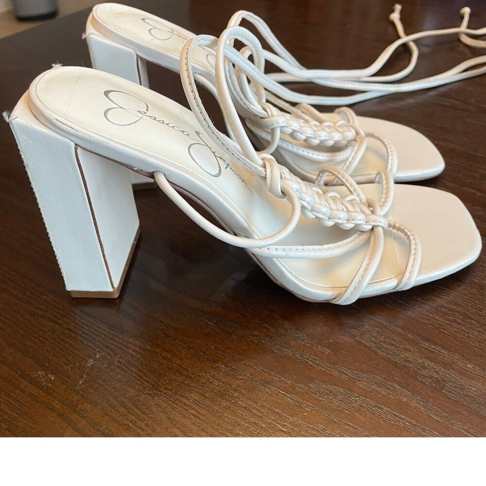 Jessica Simpson Maena Braided Ankle Lace Up Block Heel Sandal in Chalk S… - Picture 9 of 11